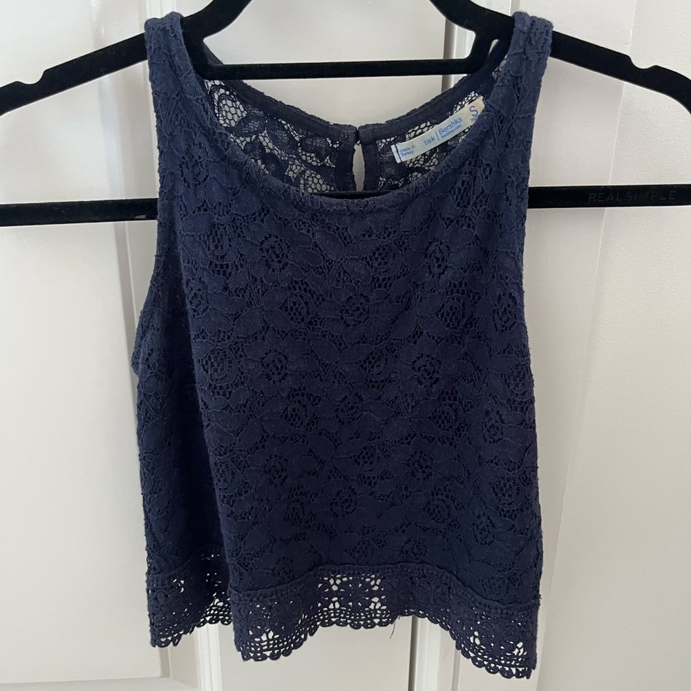 Bershka Navy Blue Lace Sleeveless Top
